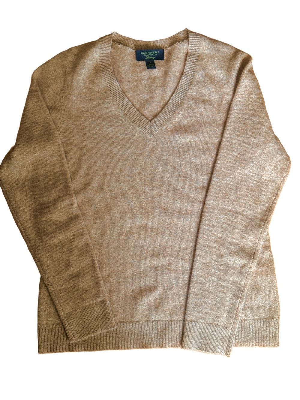 V-Neck Women's Cashmere Sweater in Camel - Picture 2 of 6